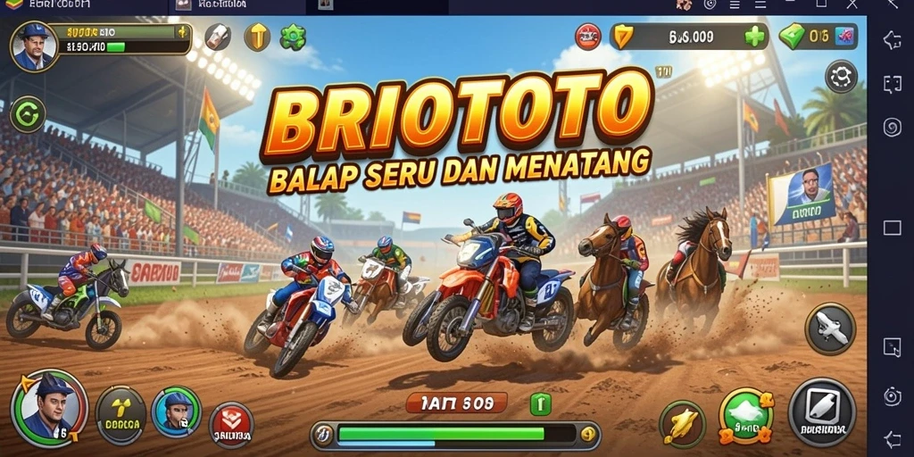 Tampilan gameplay BRIOTOTO yang penuh aksi saat balapan.
