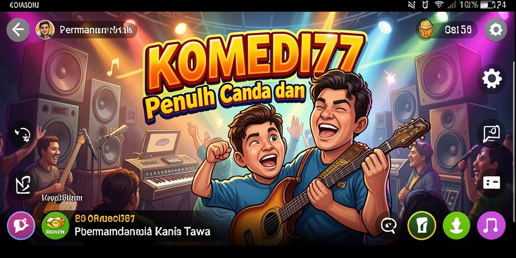 Screenshot gameplay KOMEDI77 memperlihatkan momen seru bermain musik.