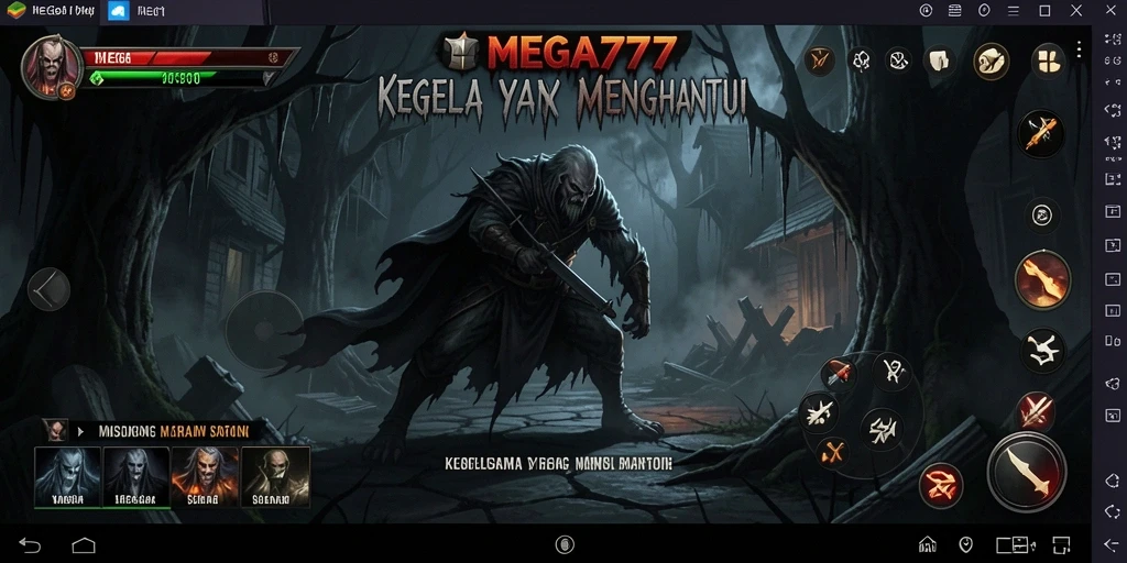 Tampilan gameplay menakutkan dari MEGA777 di dalam kegelapan.