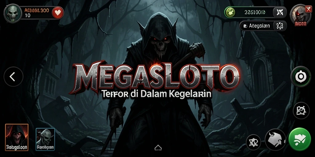Screenshot MEGASLOTO yang menampilkan momen menyeramkan di gameplay.