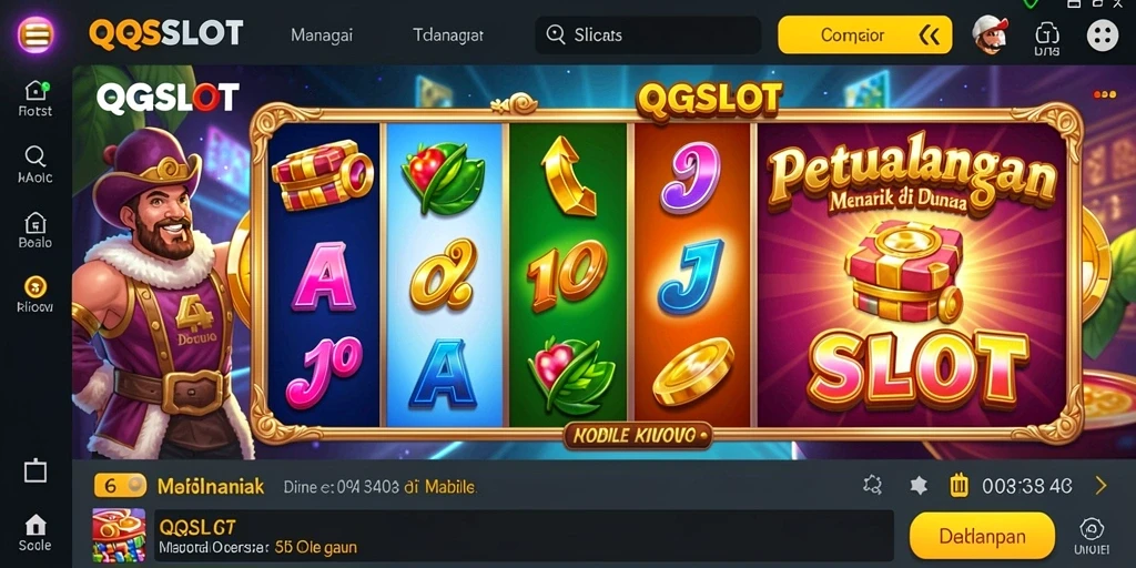 Tampilan gameplay <strong>QQSLOT</strong> yang penuh warna dan seru.