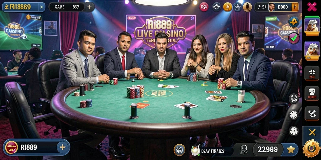 Screenshot gameplay RI889 menampilkan dealer langsung sedang beraksi.