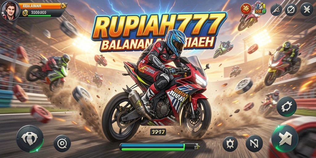 Tampilan gameplay balapan motor yang mendebarkan di RUPIAH777.